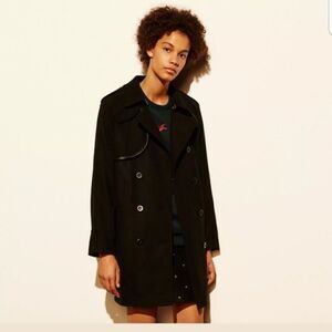 Coach Convertible Trench Coat Jacket Size 4 Black Multi Wool Blend $895